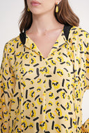 Yellow Hooded tunic with side slits and trouser suit 12363