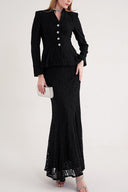 Black Fitted jacket and high-waist skirt suit 12372