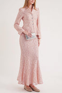 Pink Fitted jacket and high-waist skirt suit 12372