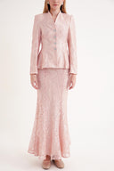 Pink Fitted jacket and high-waist skirt suit 12372