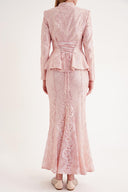 Pink Fitted jacket and high-waist skirt suit 12372