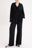 Black Loose-fit shirt and elastic-detailed trouser suit 12381