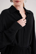 Black Loose-fit shirt and elastic-detailed trouser suit 12381