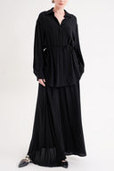 Black Loose-fitting shirt and elastic-detailed skirt suit 12382