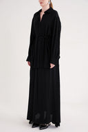 Black Loose-fitting shirt and elastic-detailed skirt suit 12382