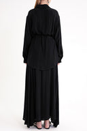 Black Loose-fitting shirt and elastic-detailed skirt suit 12382