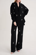 Black Crystal stone embellished loose-fit shirt and elasticated waist trousers two-piece suit 12386