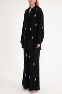 Black Crystal stone embellished loose-fit shirt and elasticated waist trousers two-piece suit 12386