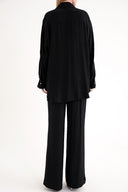 Black Crystal stone embellished loose-fit shirt and elasticated waist trousers two-piece suit 12386