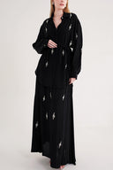 Black Crystal stone embellished loose-fit shirt and elasticated waist skirt two-piece suit 12388