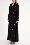 Black Crystal stone embellished loose-fit shirt and elasticated waist skirt two-piece suit 12388