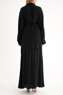 Black Crystal stone embellished loose-fit shirt and elasticated waist skirt two-piece suit 12388