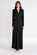 Black Three-piece set: loose-fitting shirt, corset, and high-waisted skirt. 12393