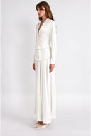 White Three-piece set: loose-fitting shirt, corset, and high-waisted skirt. 12393
