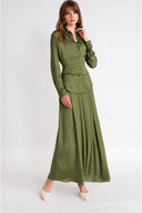 Green Three-piece set: loose-fitting shirt, corset, and high-waisted skirt. 12393