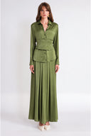 Green Three-piece set: loose-fitting shirt, corset, and high-waisted skirt. 12393