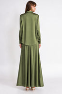 Green Three-piece set: loose-fitting shirt, corset, and high-waisted skirt. 12393
