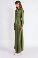 Green Three-piece set: loose-fitting shirt, corset, and high-waisted skirt. 12393