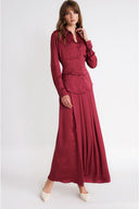 Burgundy Three-piece set: loose-fitting shirt, corset, and high-waisted skirt. 12393