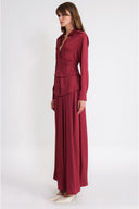 Burgundy Three-piece set: loose-fitting shirt, corset, and high-waisted skirt. 12393