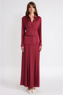 Burgundy Three-piece set: loose-fitting shirt, corset, and high-waisted skirt. 12393