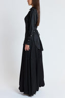 Black Two-piece set featuring a balloon skirt and a long shirt with tie details 12399