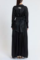Black Two-piece set featuring a balloon skirt and a long shirt with tie details 12399