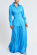 Blue Two-piece set featuring a balloon skirt and a long shirt with tie details 12399