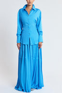 Blue Two-piece set featuring a balloon skirt and a long shirt with tie details 12399
