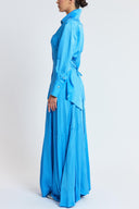 Blue Two-piece set featuring a balloon skirt and a long shirt with tie details 12399