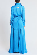 Blue Two-piece set featuring a balloon skirt and a long shirt with tie details 12399