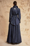 Navy Blue Two-piece set featuring a balloon skirt and a long shirt with tie details 12399
