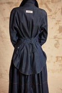 Navy Blue Two-piece set featuring a balloon skirt and a long shirt with tie details 12399