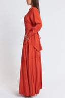 Orange Two-piece set featuring a balloon skirt and a long shirt with tie details 12399