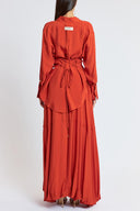 Orange Two-piece set featuring a balloon skirt and a long shirt with tie details 12399