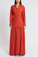 Orange Two-piece set featuring a balloon skirt and a long shirt with tie details 12399