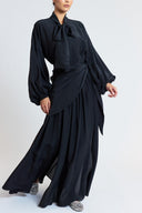 Black Oversized shirt and long skirt set with elastic detailing 12401
