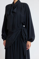 Black Oversized shirt and long skirt set with elastic detailing 12401