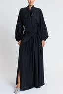 Black Oversized shirt and long skirt set with elastic detailing 12401