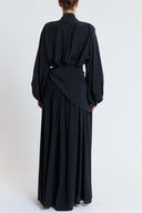 Black Oversized shirt and long skirt set with elastic detailing 12401