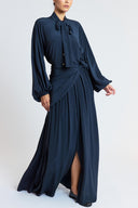 Navy Blue Oversized shirt and long skirt set with elastic detailing 12401