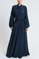 Navy Blue Oversized shirt and long skirt set with elastic detailing 12401