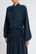 Navy Blue Oversized shirt and long skirt set with elastic detailing 12401