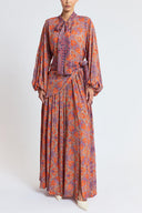 Orange Oversized shirt and long skirt set with elastic detailing 12401