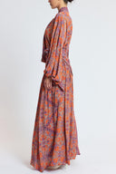 Orange Oversized shirt and long skirt set with elastic detailing 12401