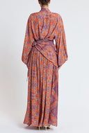 Orange Oversized shirt and long skirt set with elastic detailing 12401