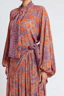 Orange Oversized shirt and long skirt set with elastic detailing 12401