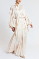 Beige Oversized shirt and long skirt set with elastic detailing 12401