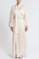 Beige Oversized shirt and long skirt set with elastic detailing 12401