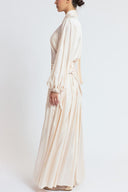 Beige Oversized shirt and long skirt set with elastic detailing 12401